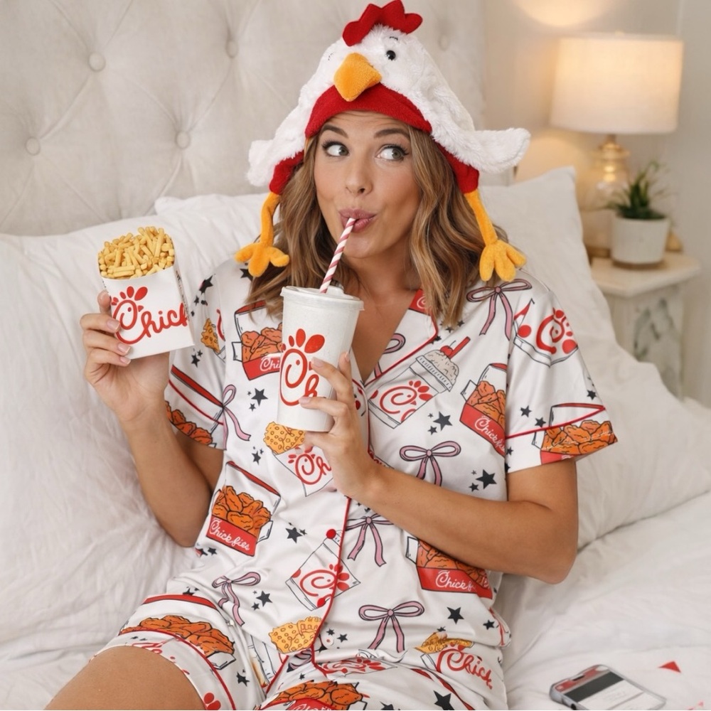 Chick Fil A Pajama Set Food Print Shorts Set Cozy Lounge Sleepwear Women